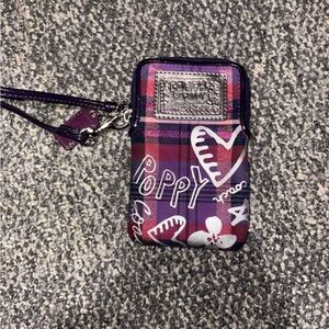 Coach Purple Plaid Poppy Phone Wristlet